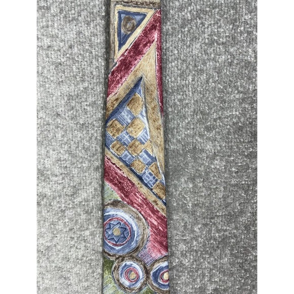 Johnny Carson Abstract Watercolor Geometric Polyester Mens Pointed Tie USA Made - Picture 6 of 10